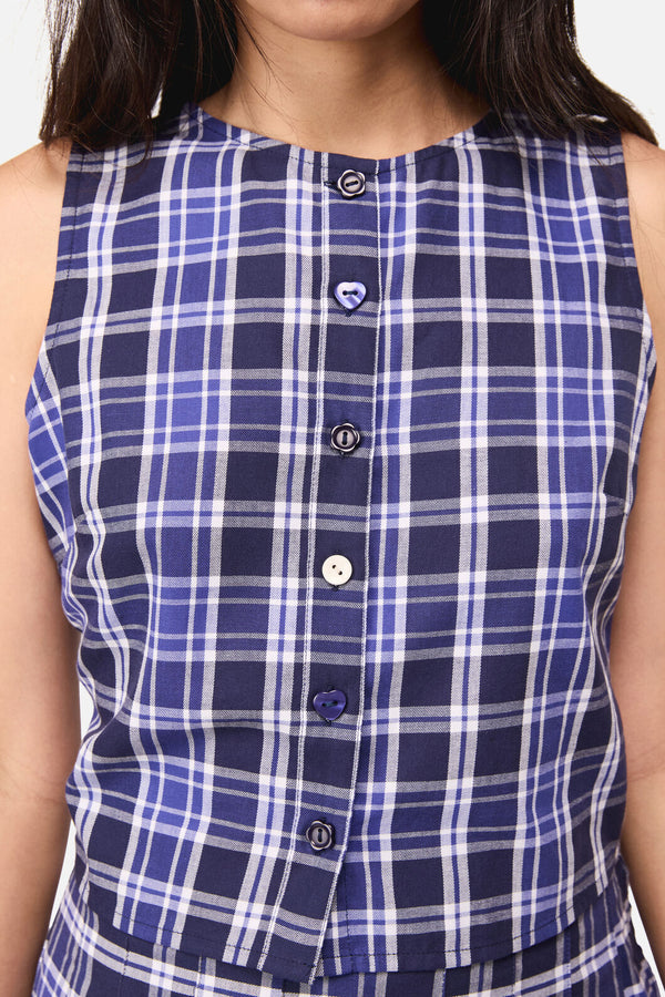 Dangerfield - Whirl Tartan Button Top - purple-white