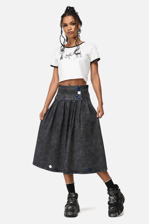 Dangerfield - Whirl Denim Pleated Midi Skirt - grey