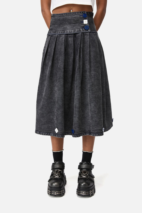 Dangerfield - Whirl Denim Pleated Midi Skirt - grey