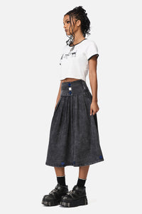 Dangerfield - Whirl Denim Pleated Midi Skirt - grey