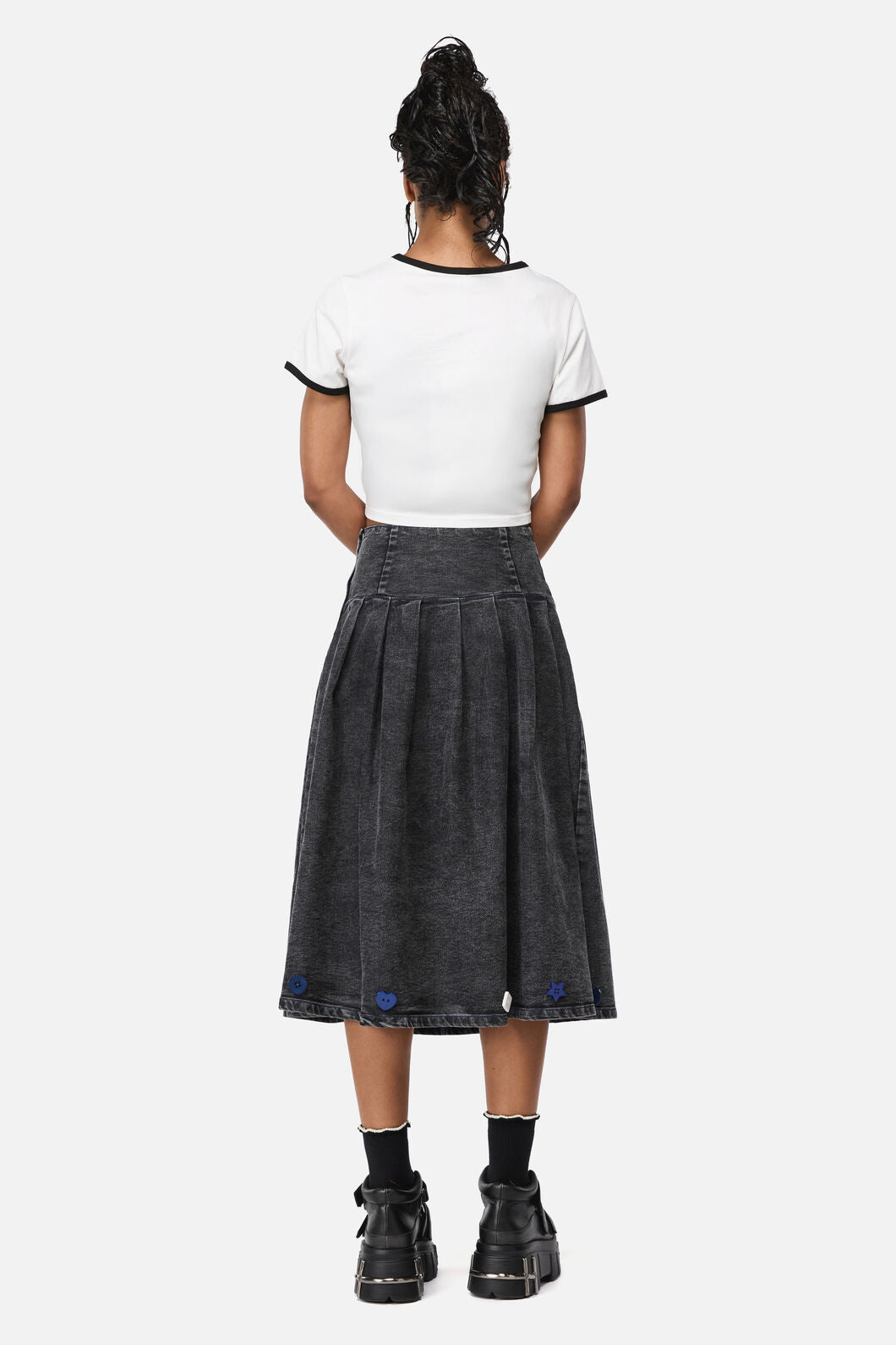 Dangerfield - Whirl Denim Pleated Midi Skirt - grey