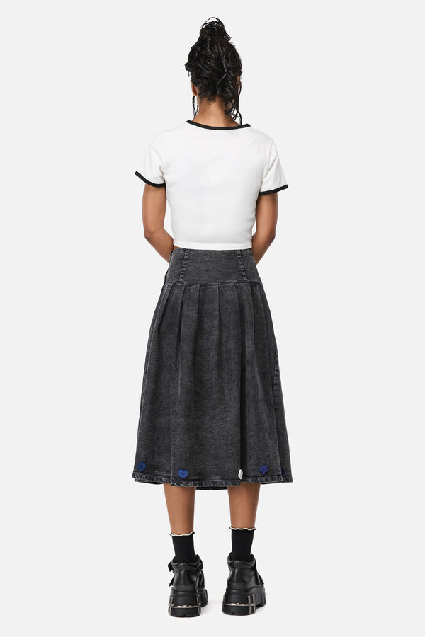 Dangerfield - Whirl Denim Pleated Midi Skirt - grey