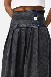 Dangerfield - Whirl Denim Pleated Midi Skirt - grey
