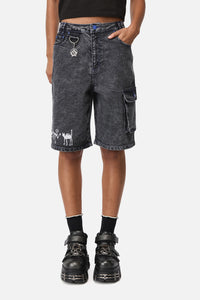 Dangerfield - Whirl Denim Embroidered Jorts - grey