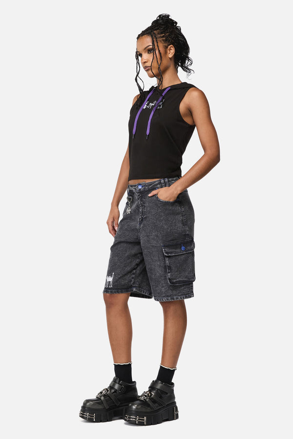 Dangerfield - Whirl Denim Embroidered Jorts - grey