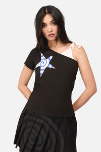 Dangerfield - Whirl Jersey Asymmetrical Tee - black-white