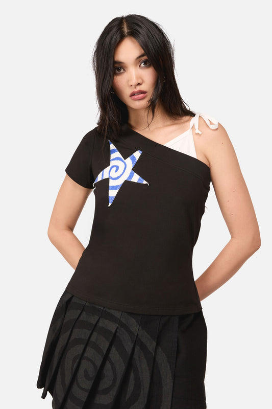 Dangerfield - Whirl Jersey Asymmetrical Tee - black-white