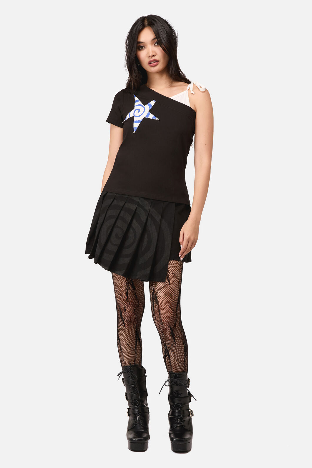 Dangerfield - Whirl Jersey Asymmetrical Tee - black-white