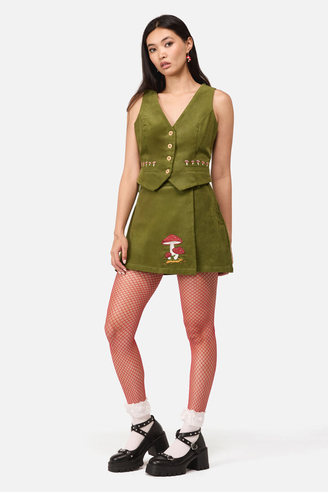 Dangerfield - Toadstool Cord Skort - green