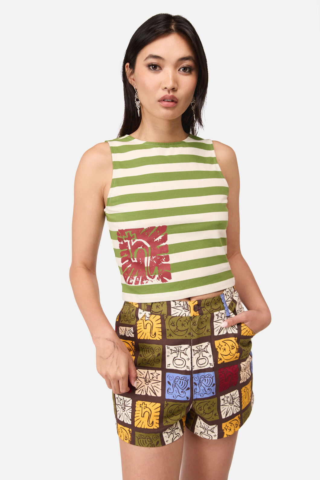 Dangerfield - Stampz Stripe Tank Top - green-cream