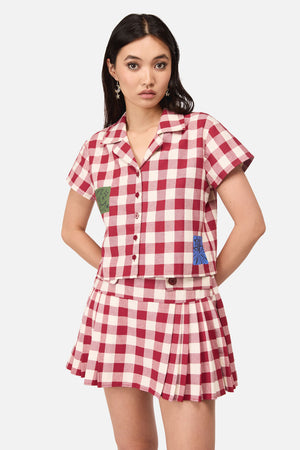 Dangerfield - Check It Print Blouse - red-cream