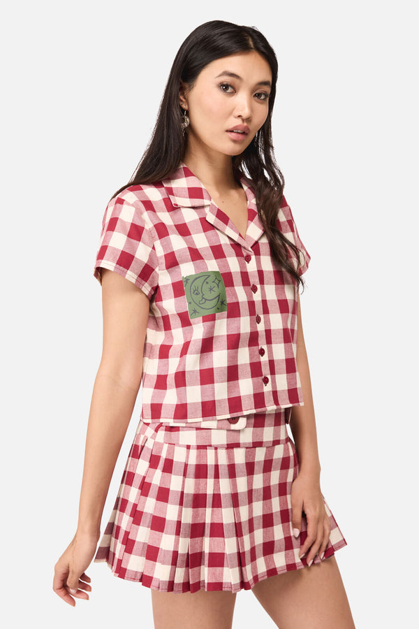 Dangerfield - Check It Print Blouse - red-cream