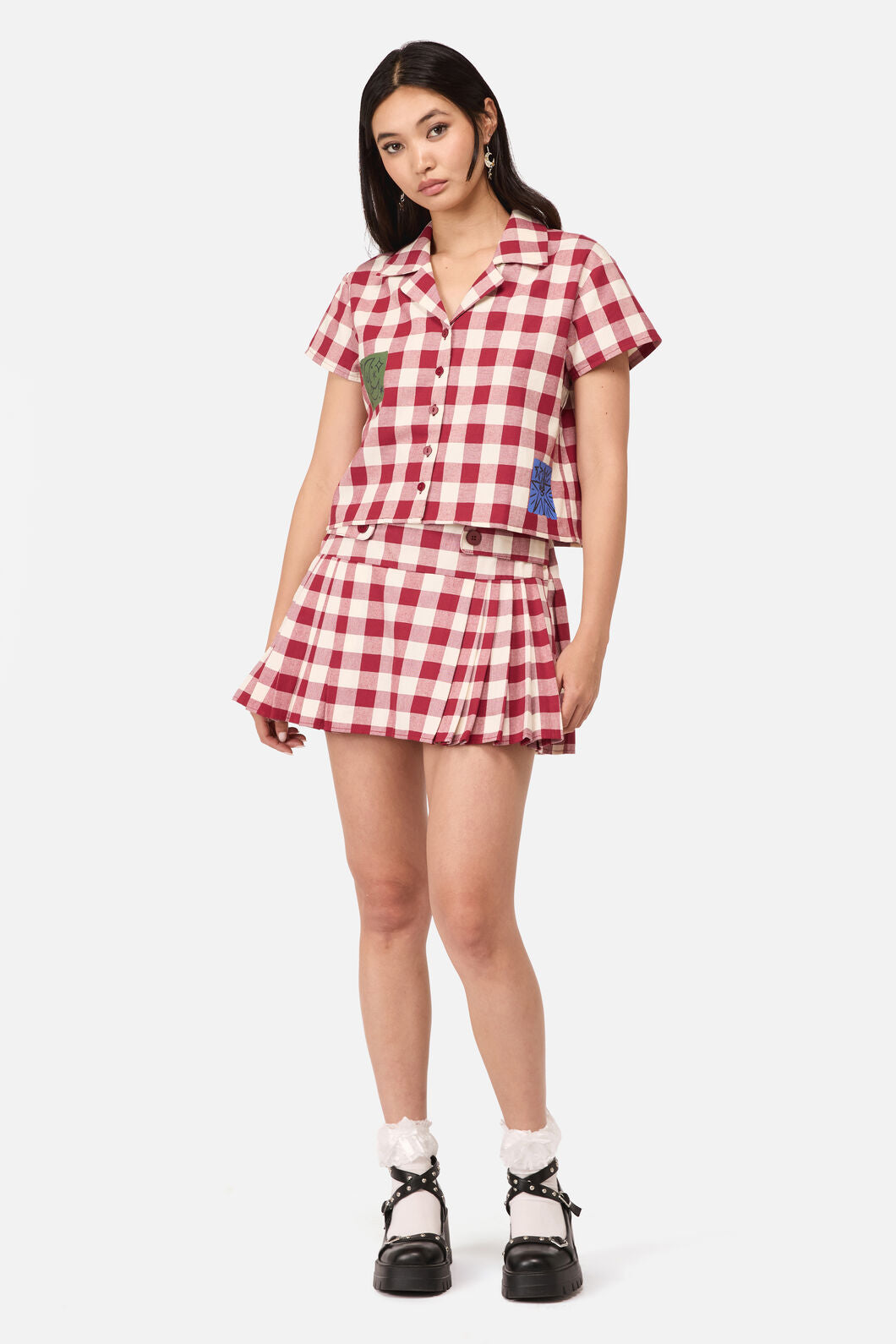 Dangerfield - Check It Print Blouse - red-cream