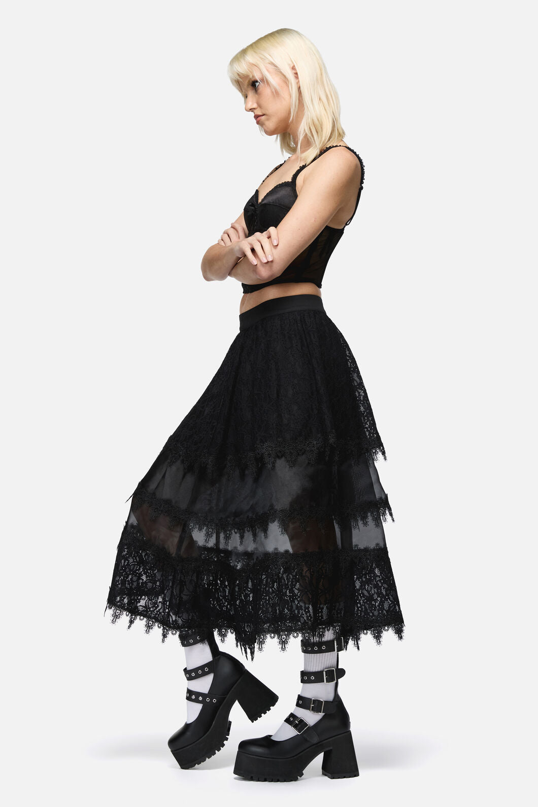 Dangerfield - So Cynical Lace Midi Skirt - black