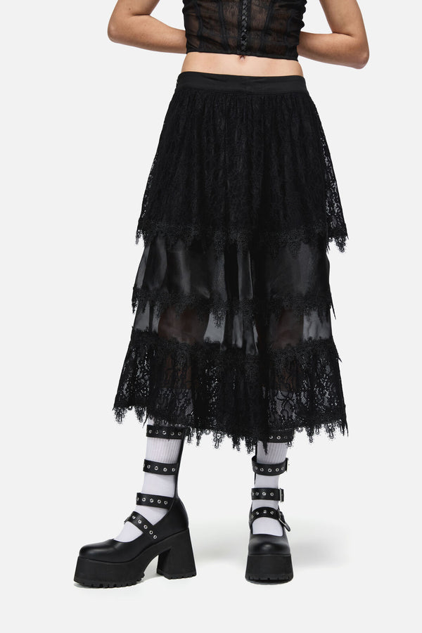 Dangerfield - So Cynical Lace Midi Skirt - black