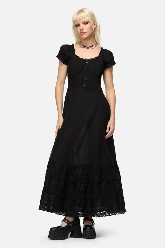 Dangerfield - Mischief Lace Trim Midi Dress - black