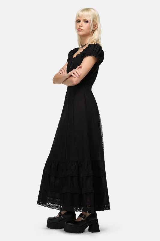 Dangerfield - Mischief Lace Trim Midi Dress - black