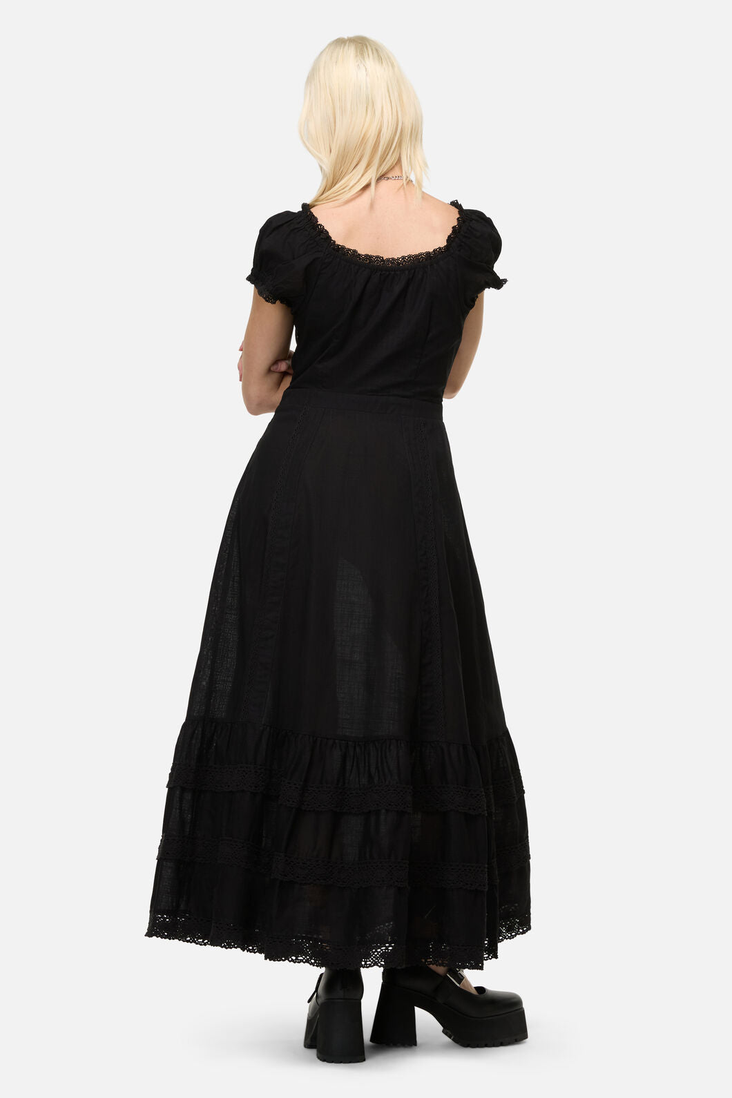 Dangerfield - Mischief Lace Trim Midi Dress - black