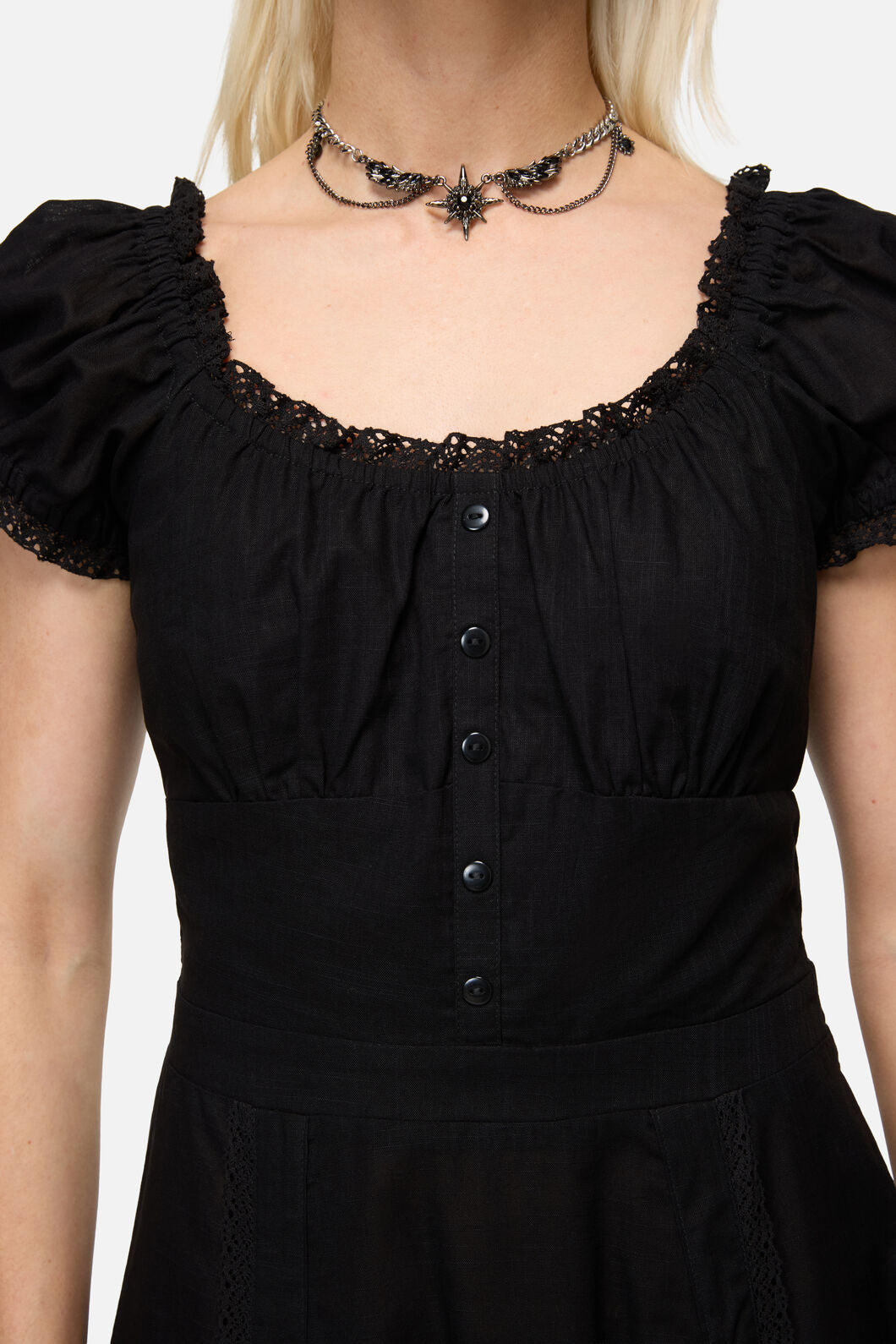 Dangerfield - Mischief Lace Trim Midi Dress - black