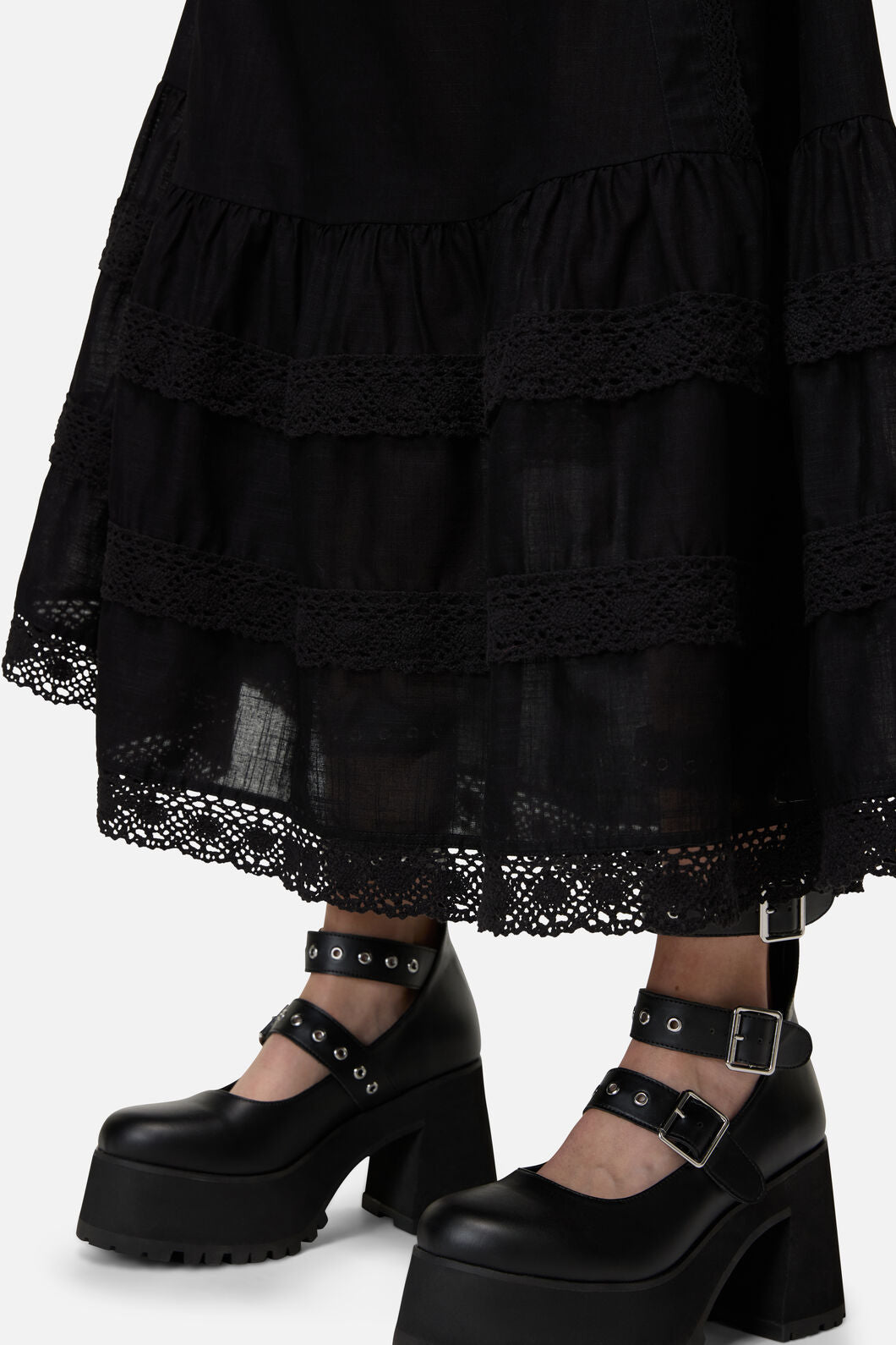Dangerfield - Mischief Lace Trim Midi Dress - black