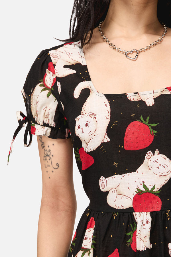 Dangerfield - Strawberry Cat Repeat Dress - black