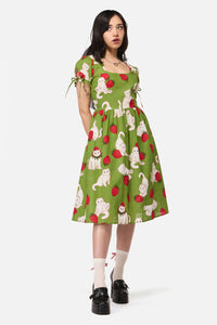 Dangerfield - Strawberry Cat Repeat Dress - green