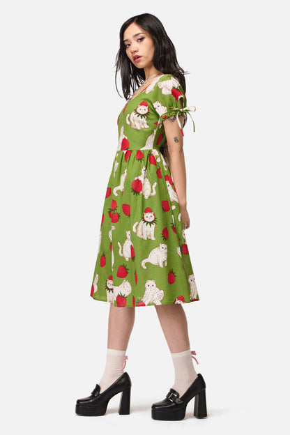 Dangerfield - Strawberry Cat Repeat Dress - green