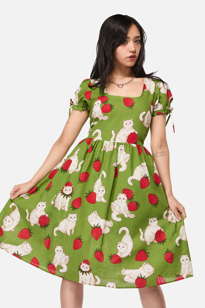 Dangerfield - Strawberry Cat Repeat Dress - green