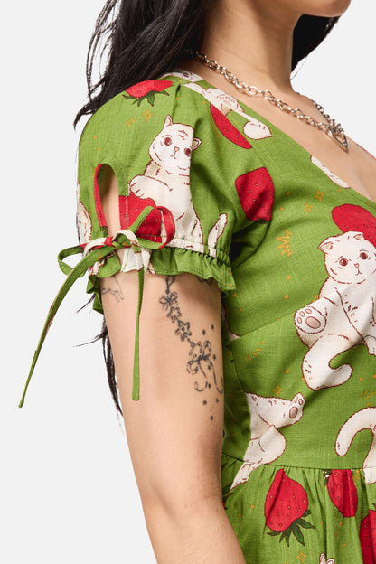 Dangerfield - Strawberry Cat Repeat Dress - green