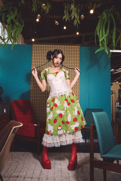 Dangerfield - Strawberry Cat Repeat Dress - green