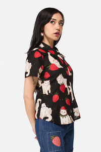Dangerfield - Strawberry Cat Repeat Blouse - black