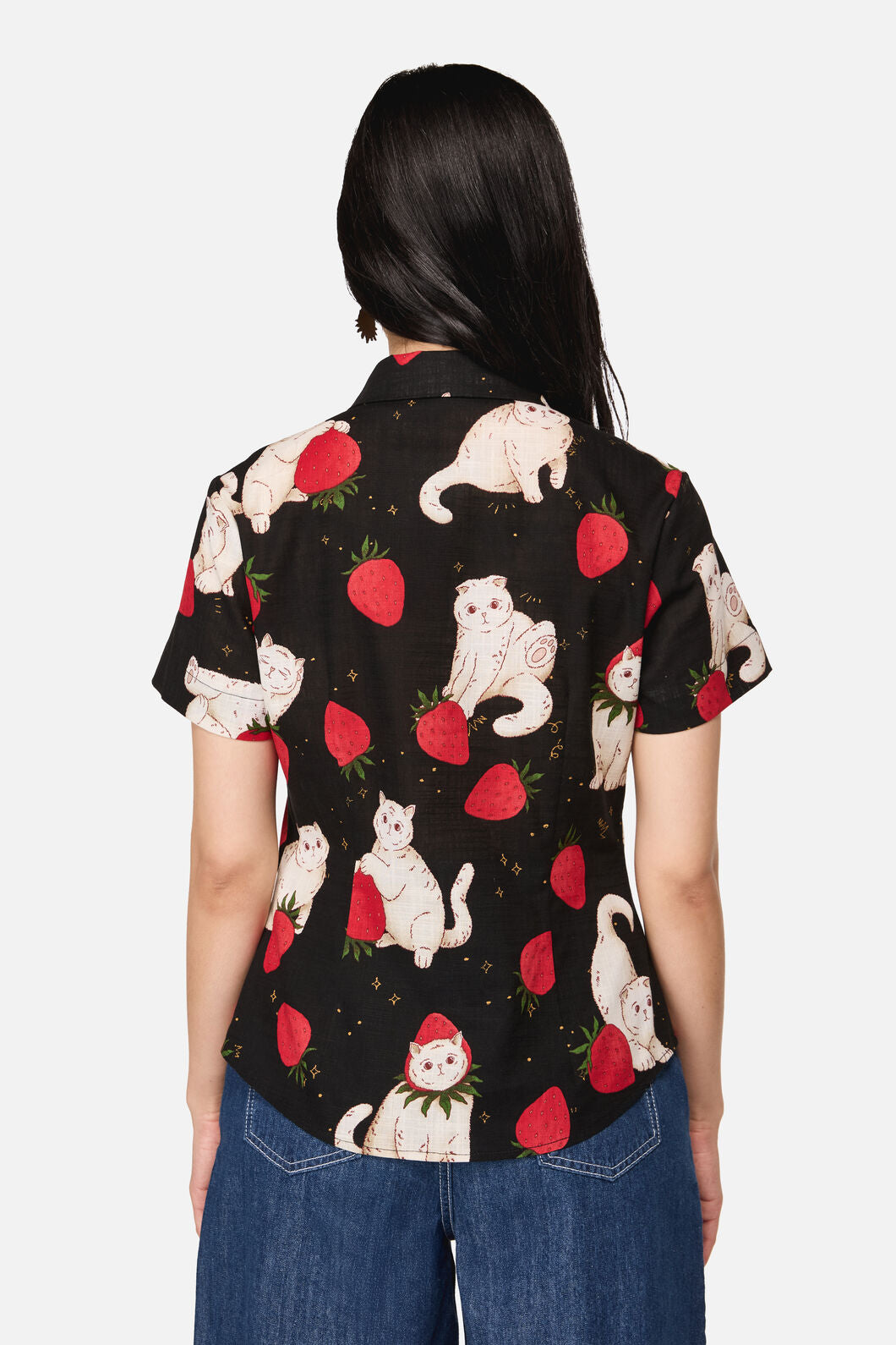 Dangerfield - Strawberry Cat Repeat Blouse - black