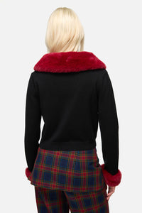 Dangerfield - Jackalope Faux Fur Trim Cardi - black-red