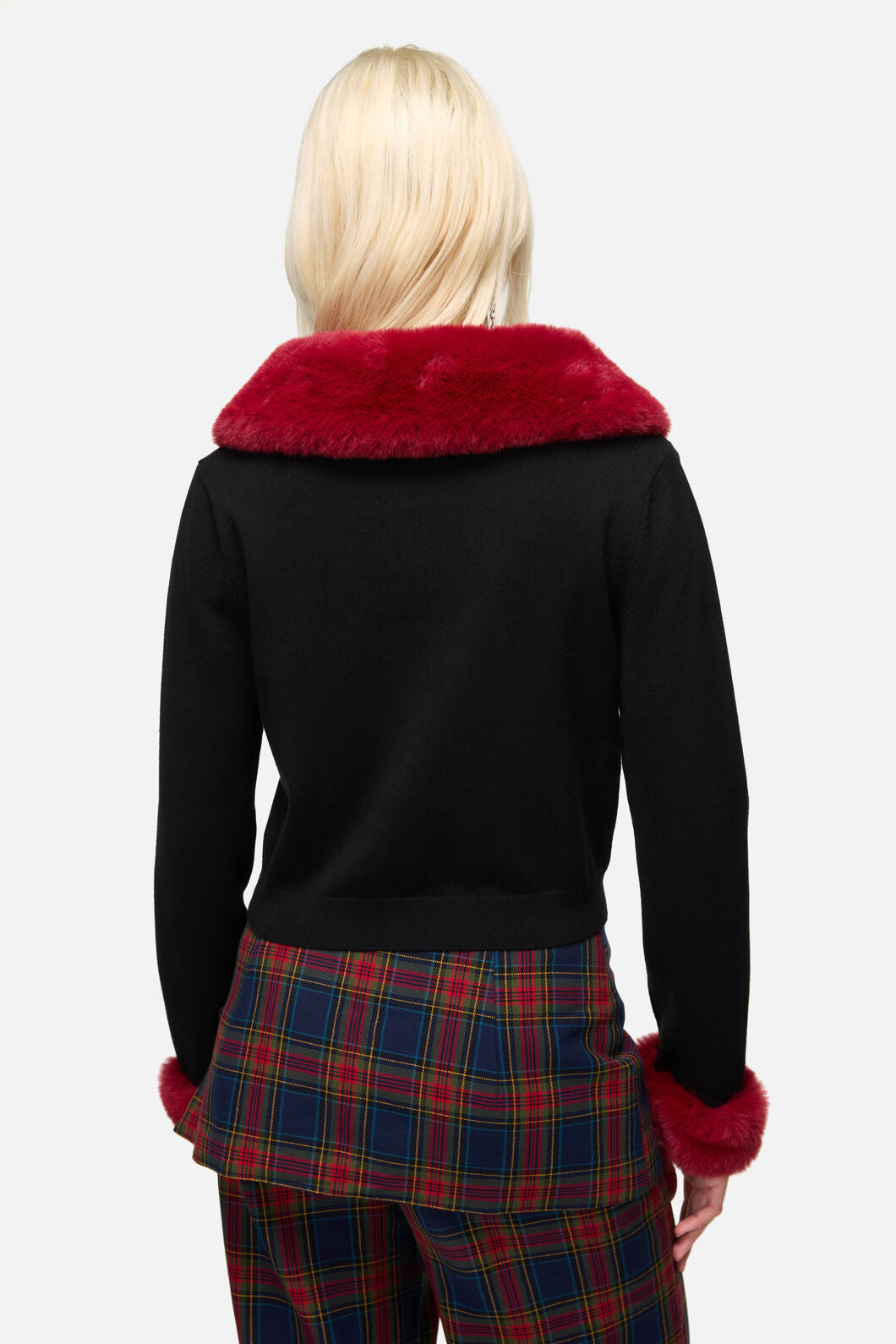 Dangerfield - Jackalope Faux Fur Trim Cardi - black-red