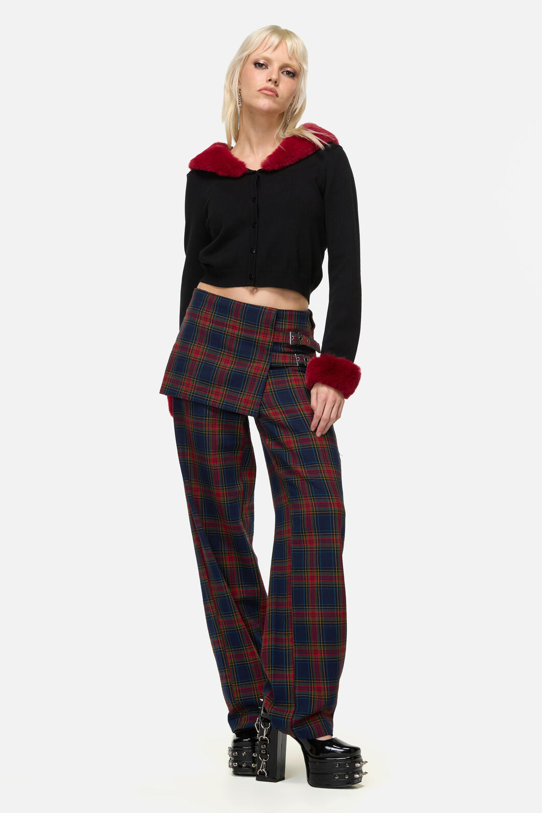 Dangerfield - Jackalope Faux Fur Trim Cardi - black-red
