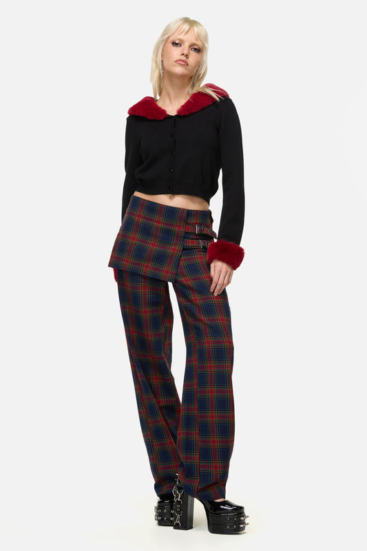 Dangerfield - Jackalope Faux Fur Trim Cardi - black-red