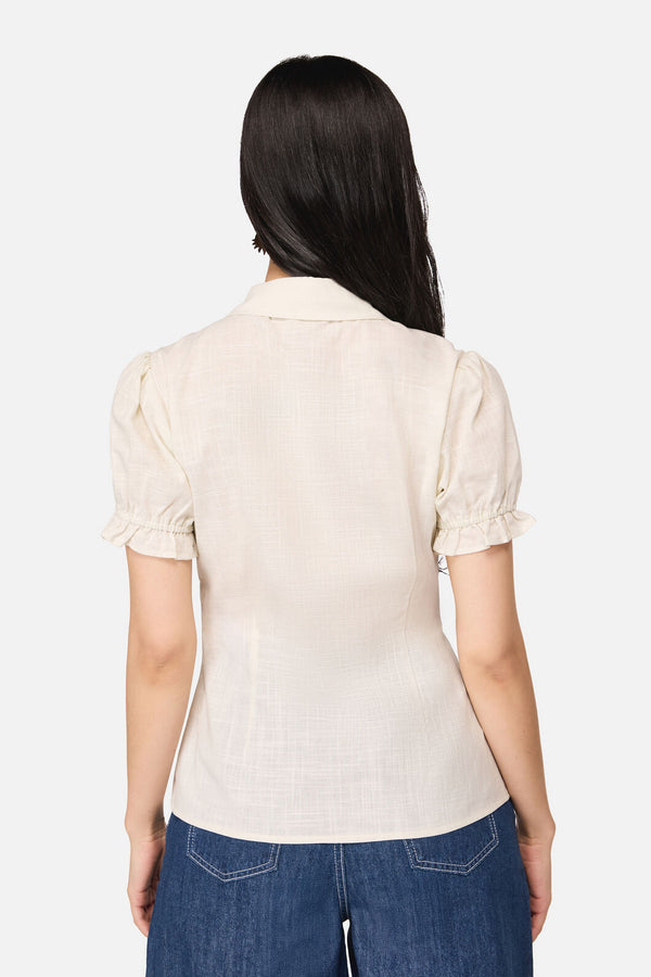 Dangerfield - Strawberry Cat Badge Blouse - cream