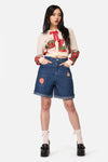 Dangerfield - Strawberry Cat Emb Short - blue-denim
