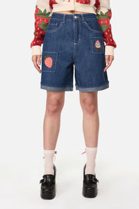Dangerfield - Strawberry Cat Emb Short - blue-denim
