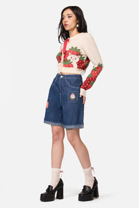 Dangerfield - Strawberry Cat Emb Short - blue-denim