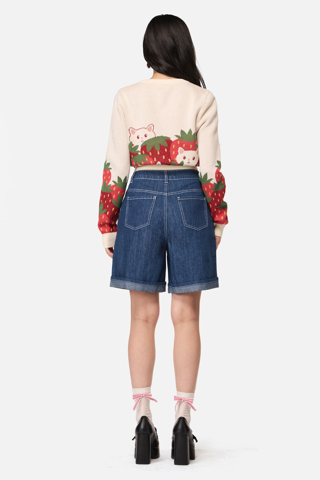 Dangerfield - Strawberry Cat Emb Short - blue-denim