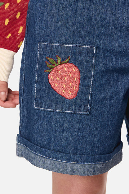 Dangerfield - Strawberry Cat Emb Short - blue-denim