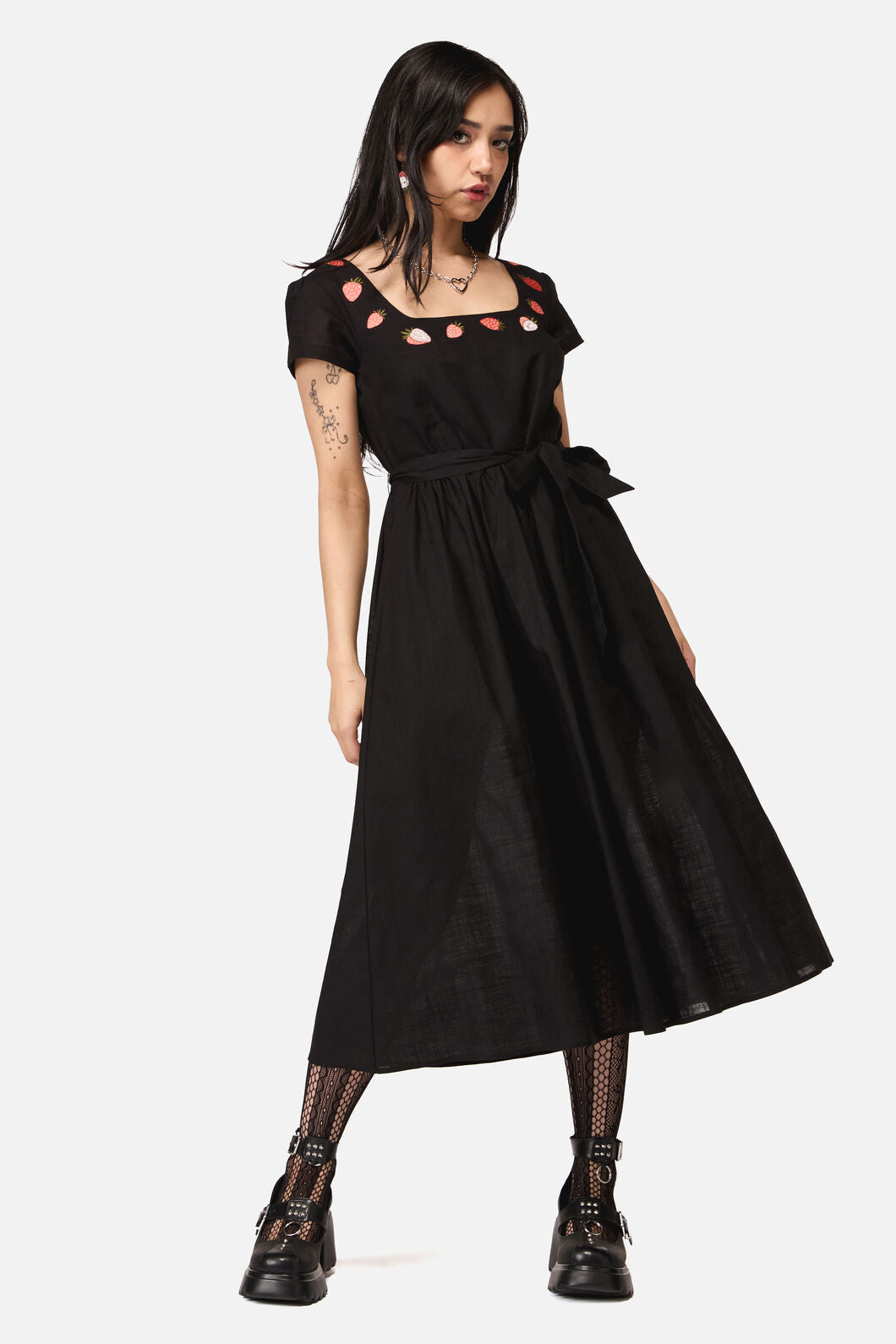 Dangerfield - Strawberry Emb Dress - black