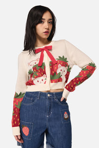 Dangerfield - Strawberry Cat Cardigan - cream