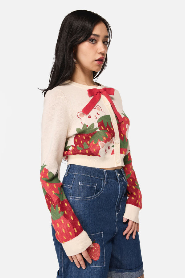 Dangerfield - Strawberry Cat Cardigan - cream