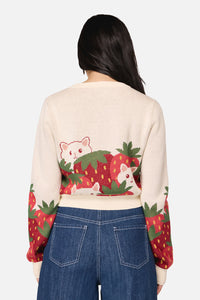 Dangerfield - Strawberry Cat Cardigan - cream