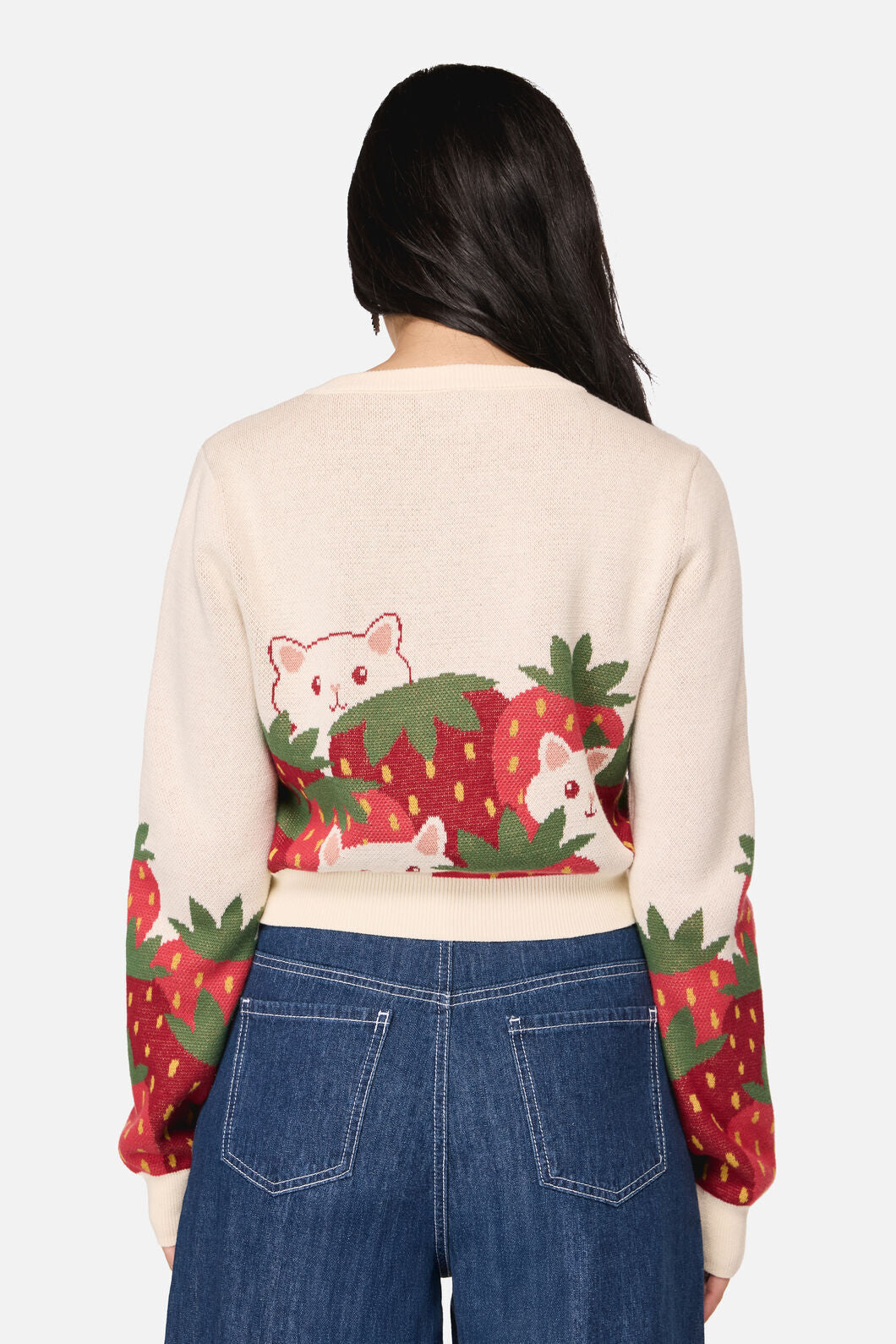Dangerfield - Strawberry Cat Cardigan - cream