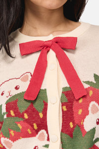 Dangerfield - Strawberry Cat Cardigan - cream