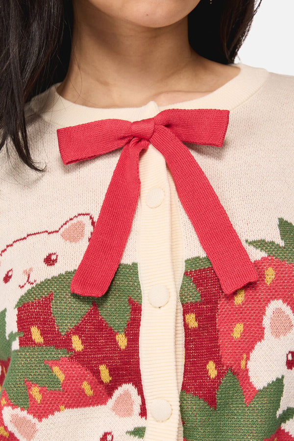 Dangerfield - Strawberry Cat Cardigan - cream