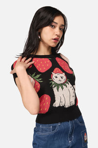 Dangerfield - Strawberry Cat Knit Top - black
